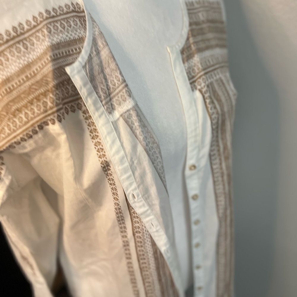 Sundance Cotton Bohemian Print Top Long Sleeve White Brown P 10 Medium - Picture 8 of 12